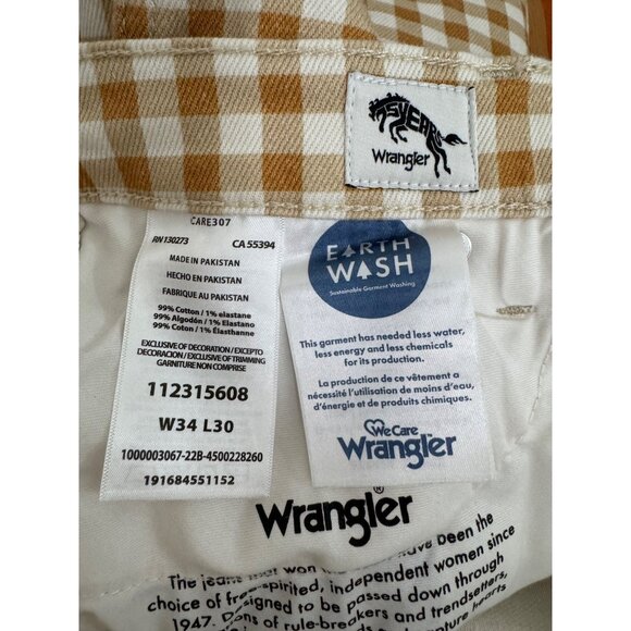 Wrangler‎ Wanderer high rise flare jeans tan checkered 90s retro sz 34x30 - Picture 10 of 10